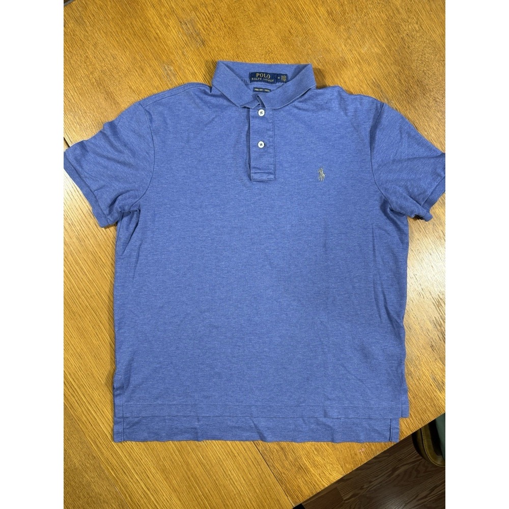Polo Ralph Lauren Pima Soft Touch Blue Polo Shirt Mens M Golf Gray Pony